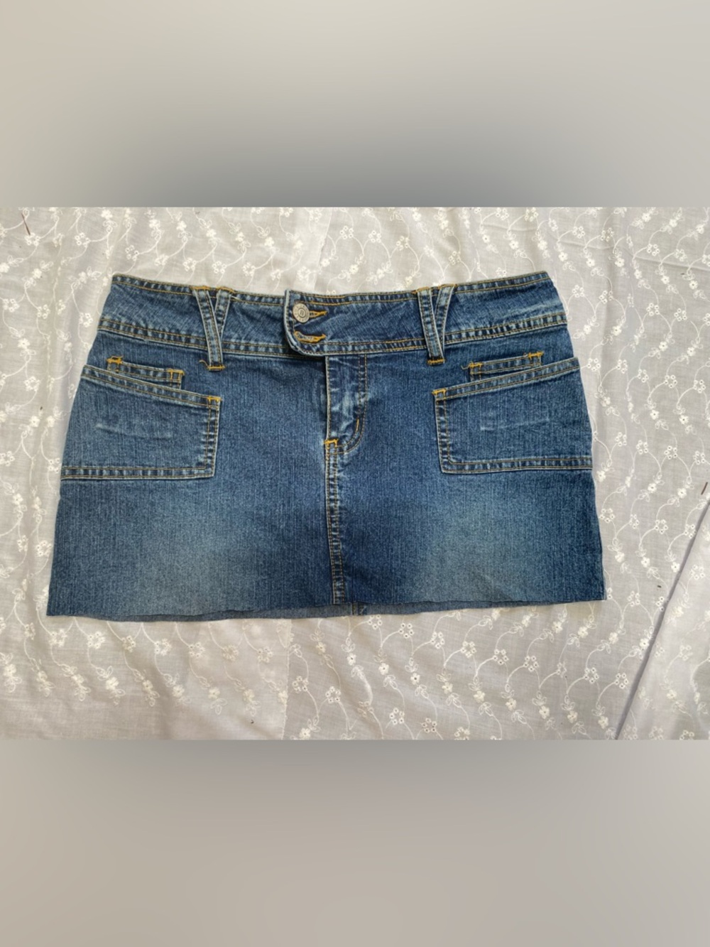 BONGO Blue Denim Mini Skirt with Front Patch Pockets